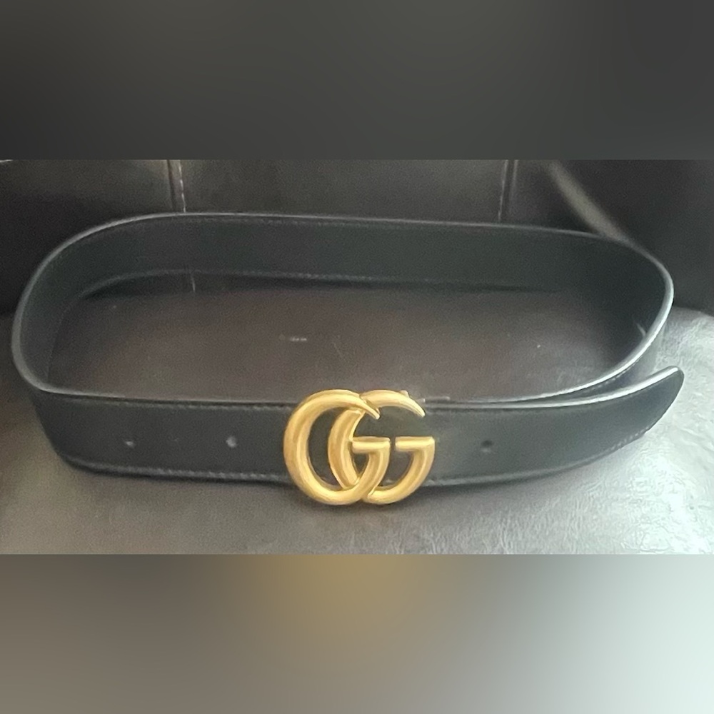 Black Leather Belt with Gold Double-G Buckle